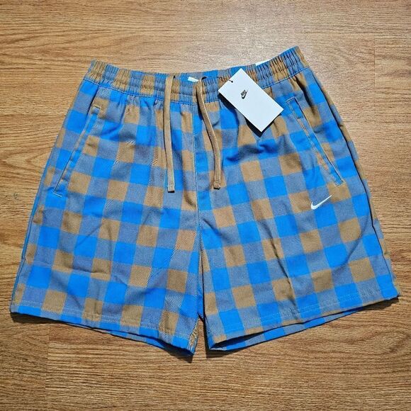 Nike Life Plaid Checkered Shorts Dark Driftwood Photo Blue Men's S DQ5186-258 - Picture 2 of 15
